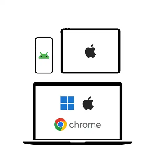 Three icons of a phone, a tablet and a laptop